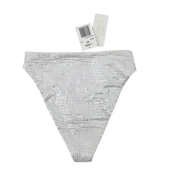 L*SPACE Jones Bitsy Bikini Bottom in Opalescent Gator Textured White Silver NEW - Picture 3 of 7